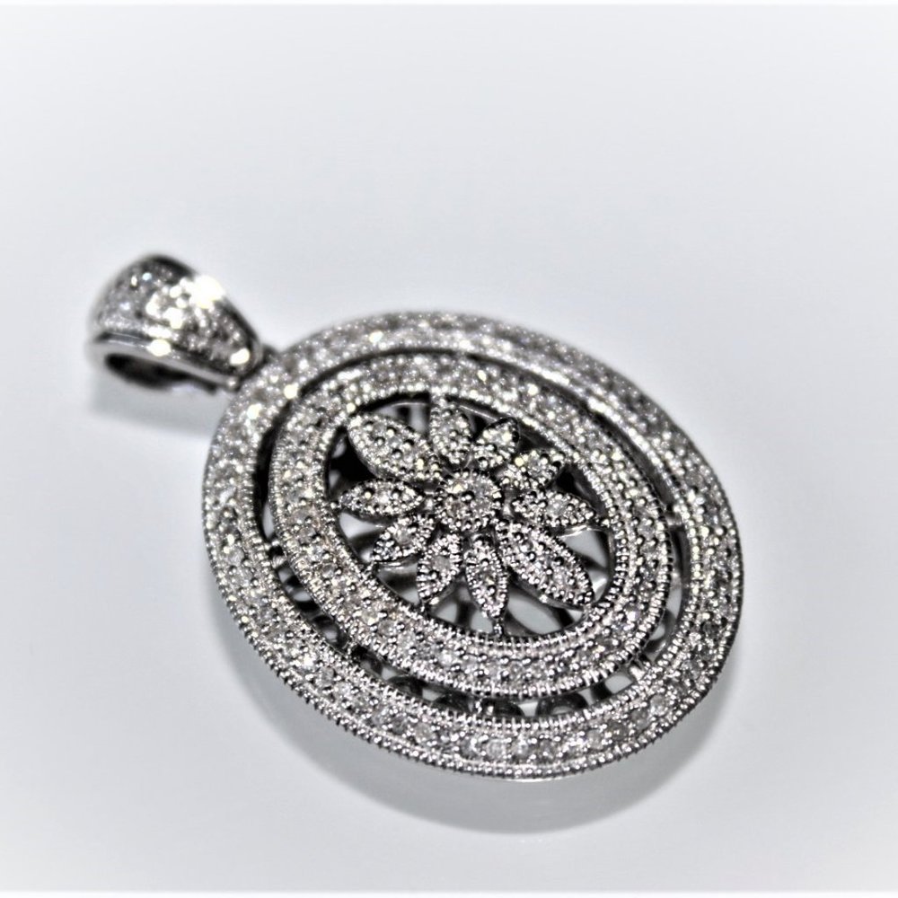 STERLING SILVER CRYSTAL ACCENT FLORAL OVAL PENDANT